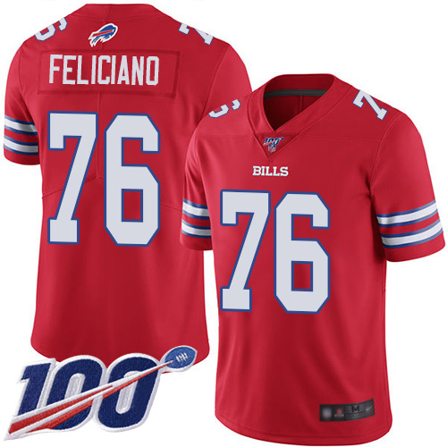 Men Buffalo Bills 76 Jon Feliciano Limited Red Rush Vapor Untouchable 100th Season NFL Jersey